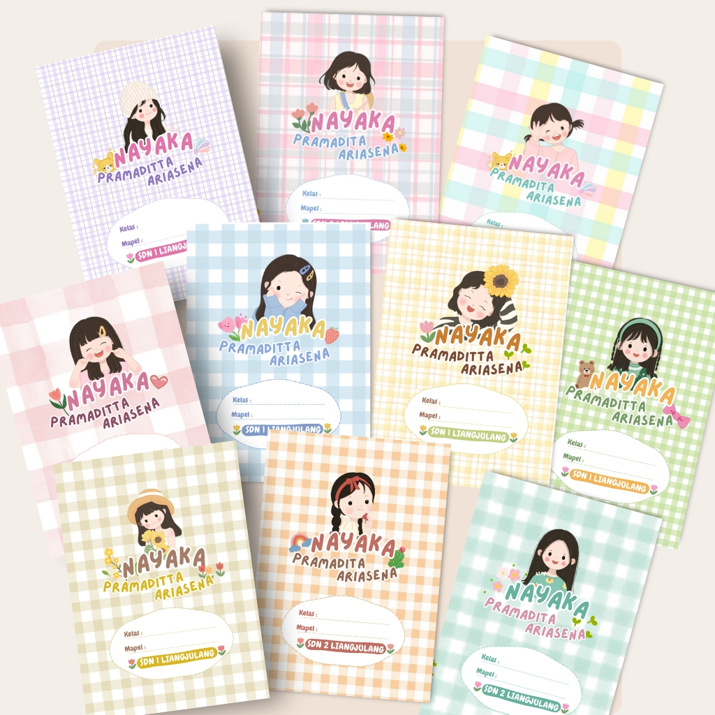 

(ISI 10 ) SAMPUL BUKU ANAK CUSTOM AESTHETIC PASTEL CEWEK LUCU | BUKU SIDU