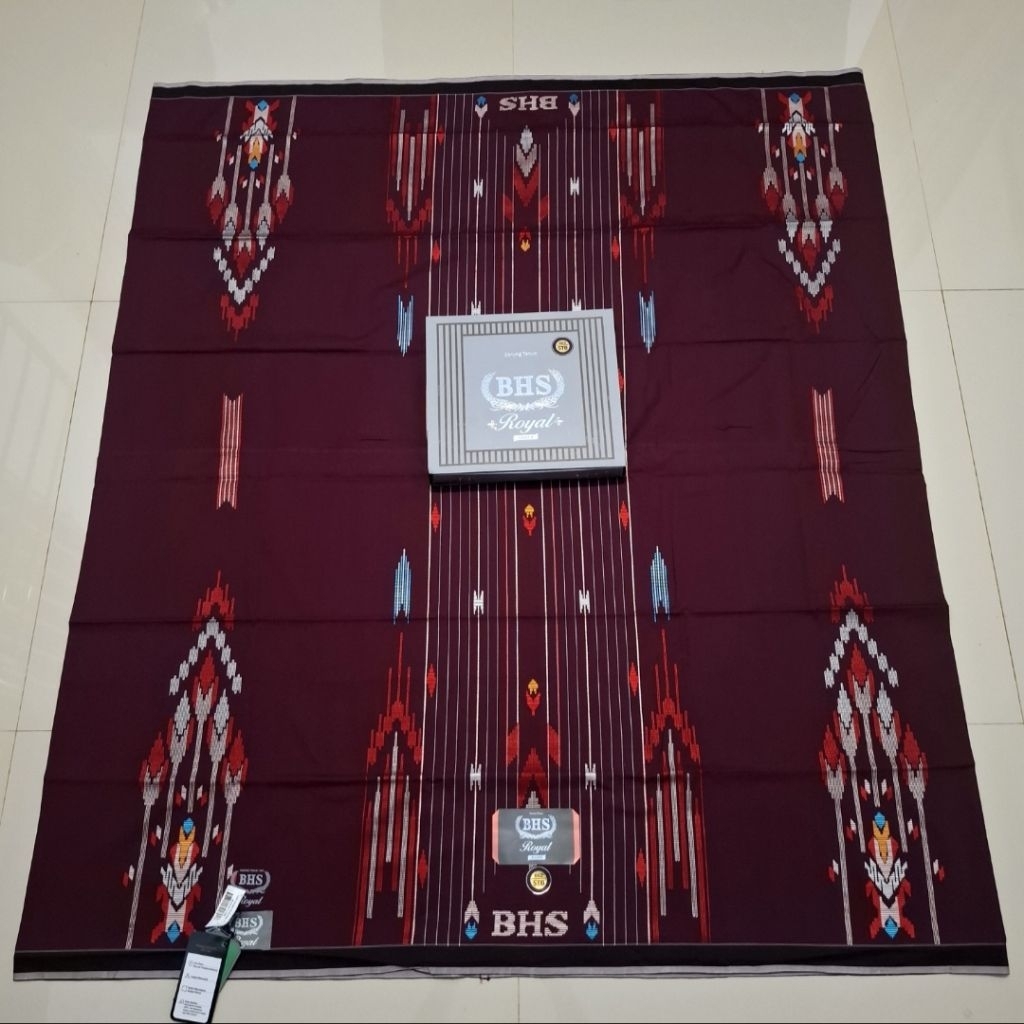 Sarung BHS Royal STB Silver Premium Mercerized Songket Timbul Merah Maroon Jahit Tengah ATBM (BISA C