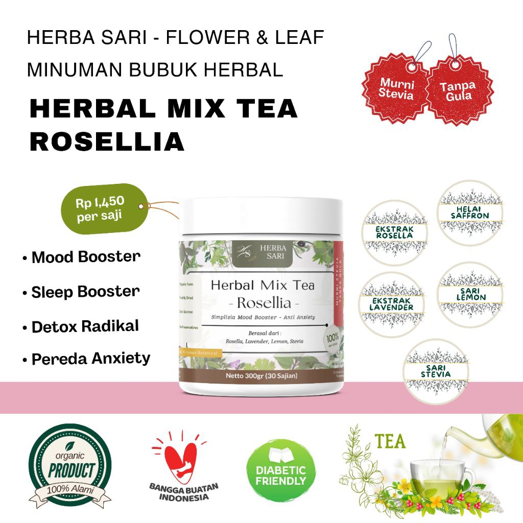 

Herbasari Rosellia Minuman Teh Herbal Rosela & Lavender - Racikan Anxiety & Booster
