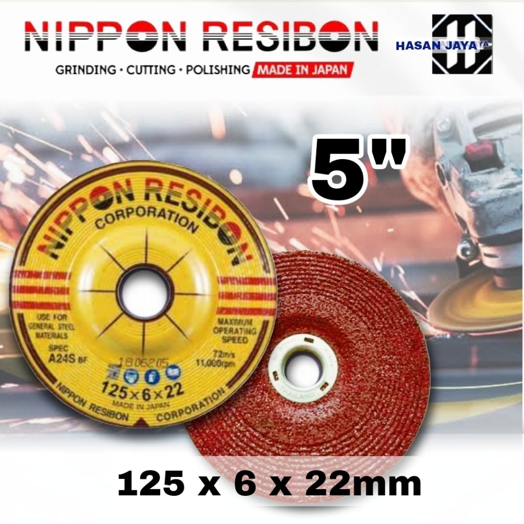 Sinarterang3 Batu Gerinda Poles Nippon Resibon 5" X 6Mm (125X6X22Mm)