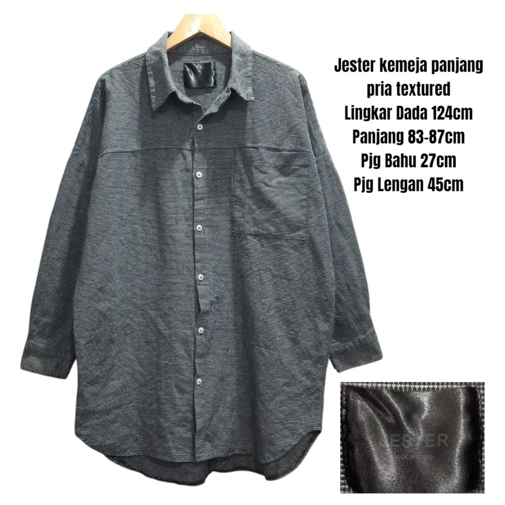 Jester kemeja panjang pria textured big size