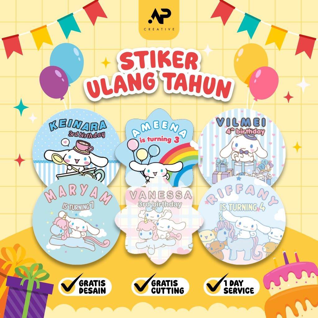 Stiker Ulang Tahun CINAMOROLL EDITION | Stiker Label Ulang Tahun Anak CUSTOM NAMA | Stiker Ultah Ana
