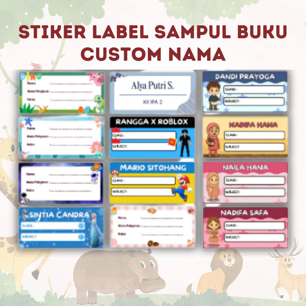 

(Isi 44 Pcs) Stiker Label Buku Pelajaran Custom Nama Sekolah Buku Alat Tulis TK SD Paud Smp Sma Smk