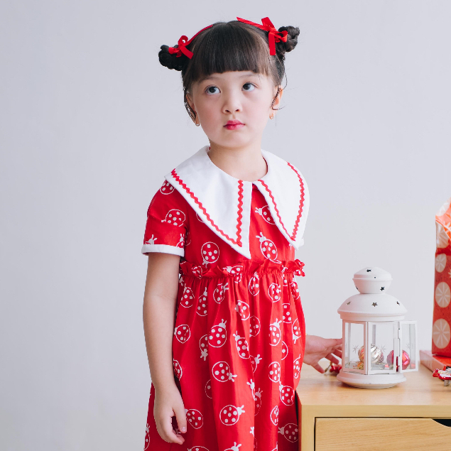 Clarice Ladybug Liris Dress - Pakaian Baju Batik Christmas Natal Anak Perempuan Cewek Springbuds