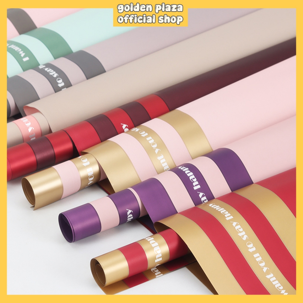 

20 LEMBAR Flower Wrapping Cellophane List Color and Gold Kertas Buket Bunga Paper KB6056