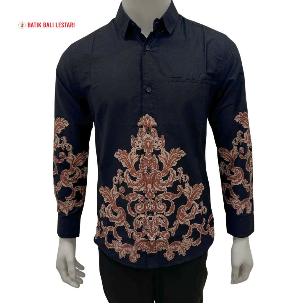 Batik Bali Lestari Kemeja Pria Lengan Panjang Slimfit Katun Hitam (UZUM)