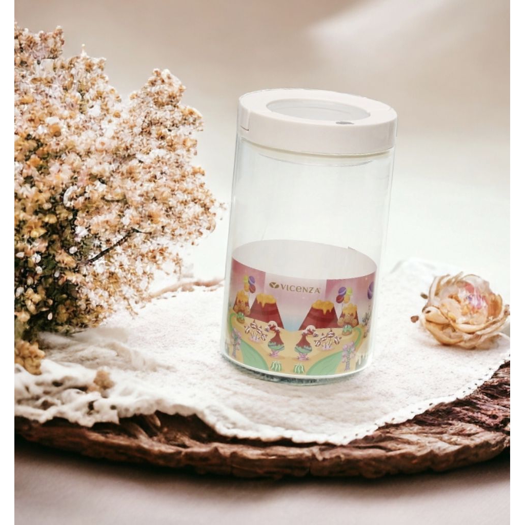 Toples Kaca VICENZA GB433 PUTIH, tinggi 19 cm, vol 1400 ml, diameter 11 cm, bentuk candy jar Vicenza