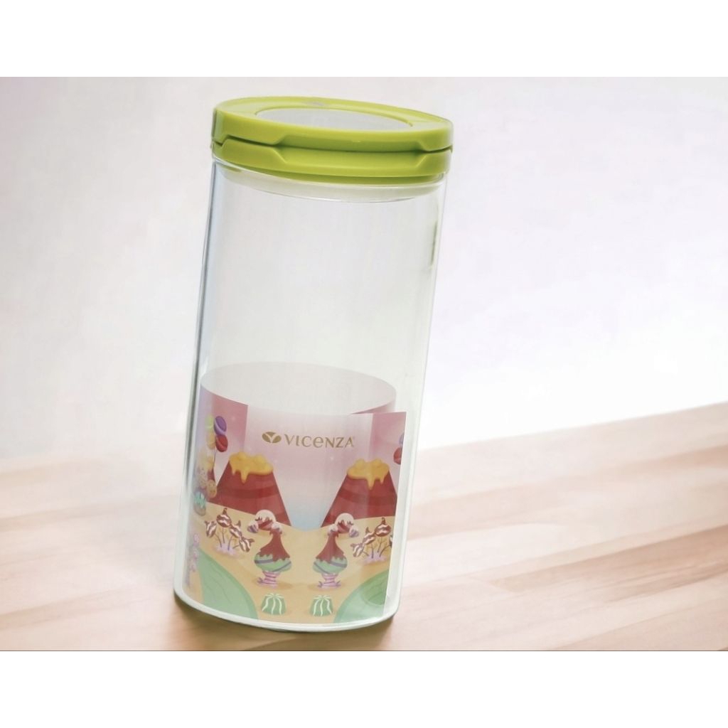 Toples Kaca VICENZA GB434 HIJAU, tinggi 23,5 cm, vol 1800 ml, diameter 11 cm, bentuk candy jar Vicen