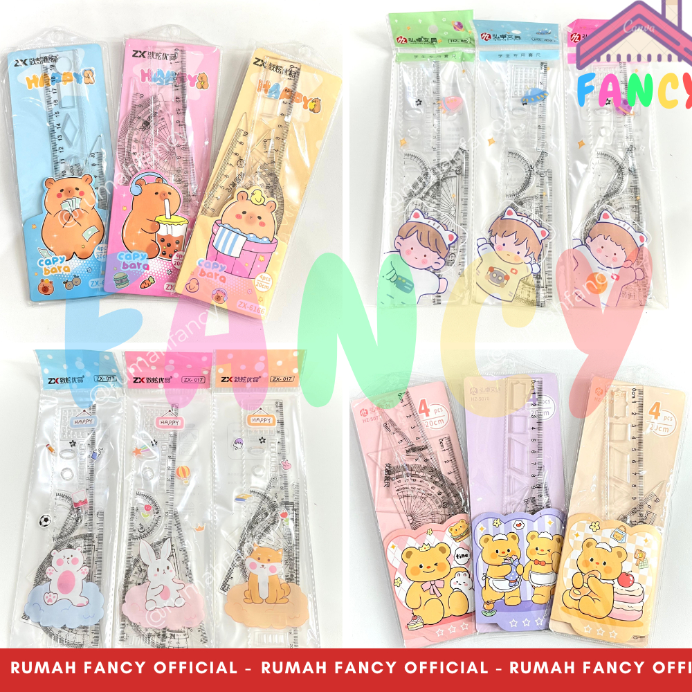 

Penggaris Garisan Mistar Anak 20 CM Set 4 In 1 Fancy Kemasan Mika / Plastik KUROmoi Melodi Cinamon