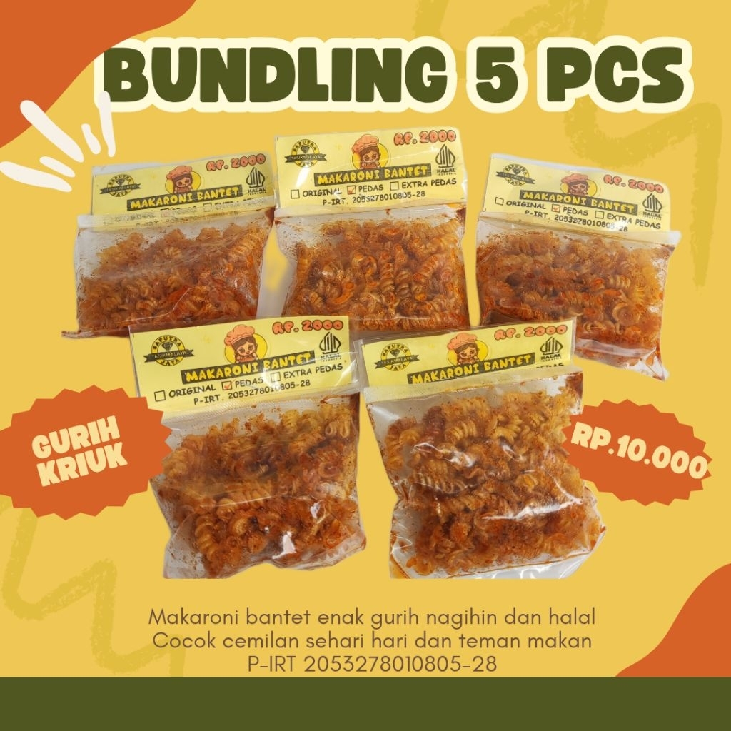 

MAKARONI BANTET BUNDLING 5 pcs 5 VARIAN ENAK GURIH BUMBU MELIMPAH