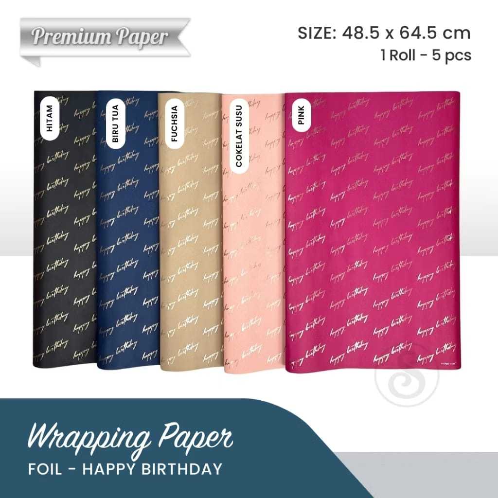 

Premium Kertas Kado FOIL HAPPY BIRTHDAY (5 lembar)