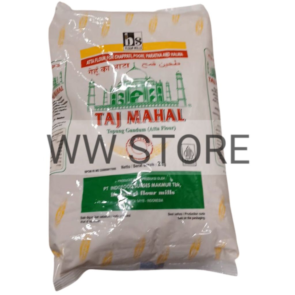 

Tepung gandum halal MUI bs bogasari FLOUR MILLS TAJ MAHAL Atta Flour for Chappati Poori Paratha Halwa kemasan 2kg