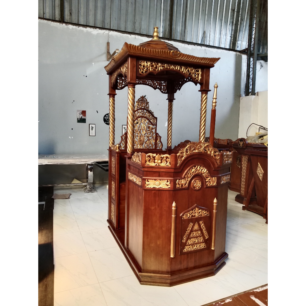 mimbar masjid kubah, mimbar masjid kubah, mimbar masjid kayu jati, mimbar masjid modern, mimbar masj