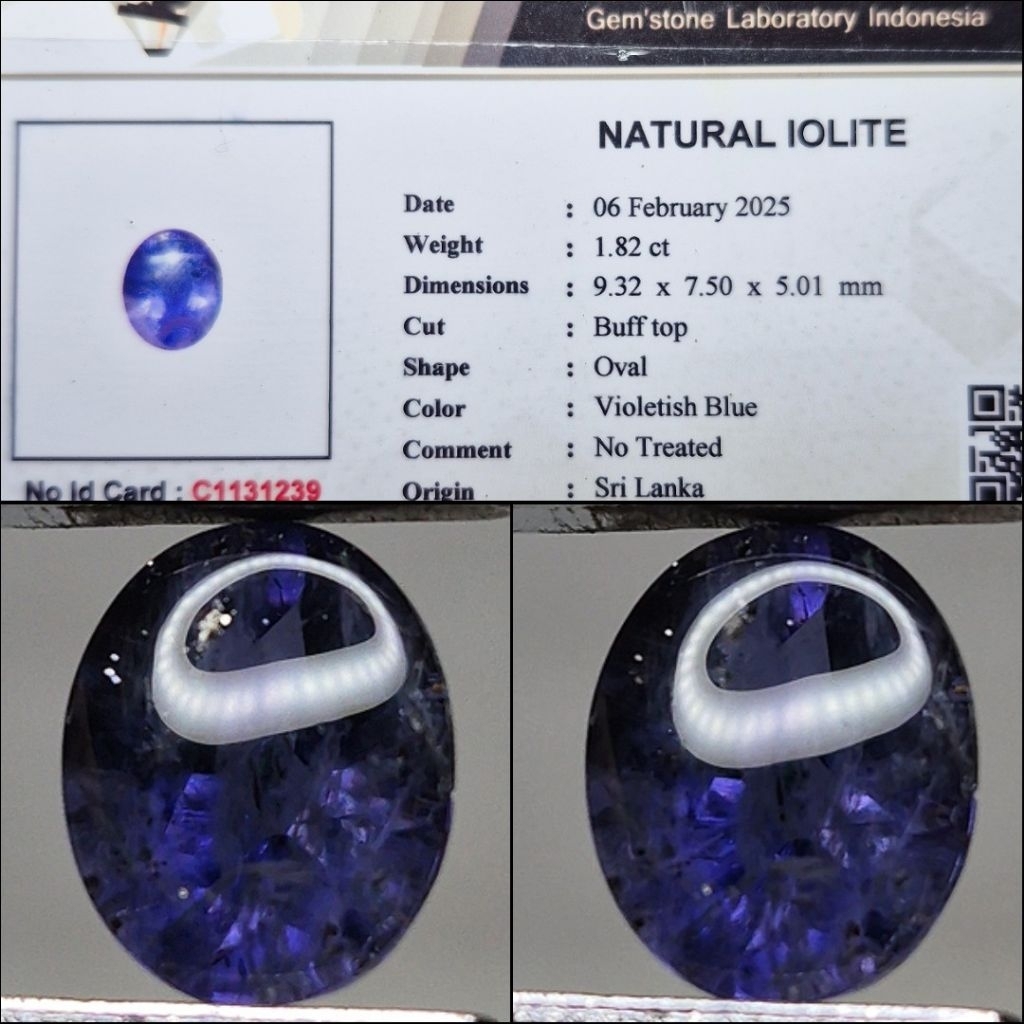 Natural iolite rare item Sapphire Air Violet Blue Memo Lab