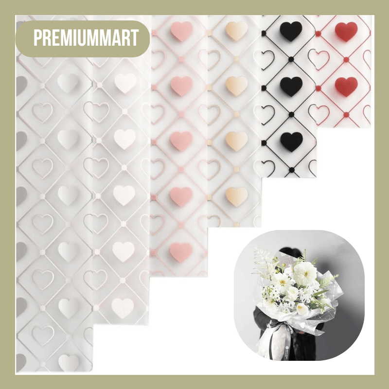 

20 LEMBAR Kertas Bunga Buket Motif Love Garis Cellophane Florist KB043