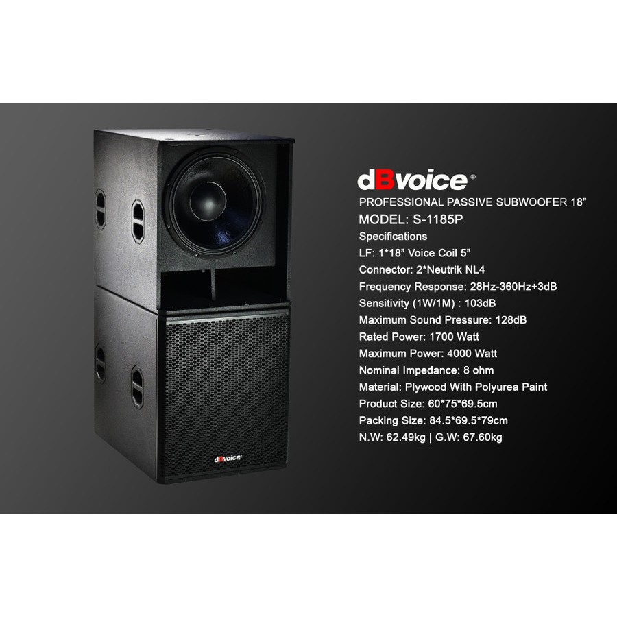 S-1185P SUBWOOFER PASIF 18 INCH DBVOICE ORIGINAL / SUBWOOFER 18 INCH PASIF