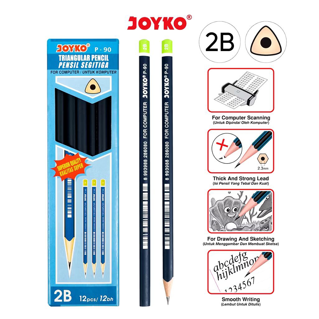 

Joyko P-90 2B | Triangular Pencil | Pensil Kayu Segitiga 2B