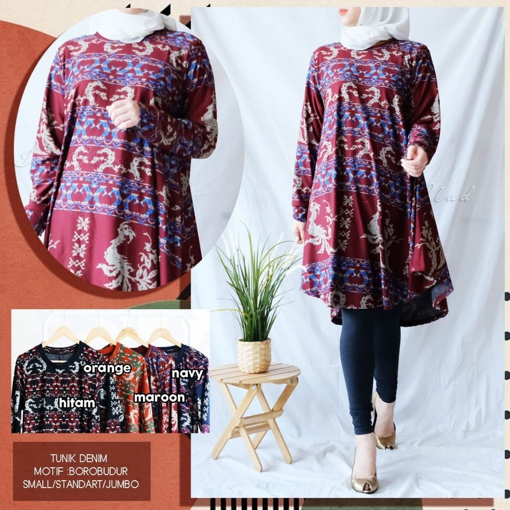 Tunik Jess Nad denim L/XL, songket borobudur