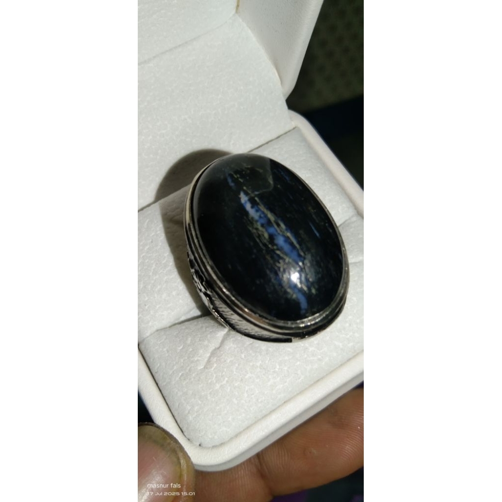 Cincin batu galih kelor super serat perak berbadar pasir emas berpamor wos wutah bisa menyala tespen