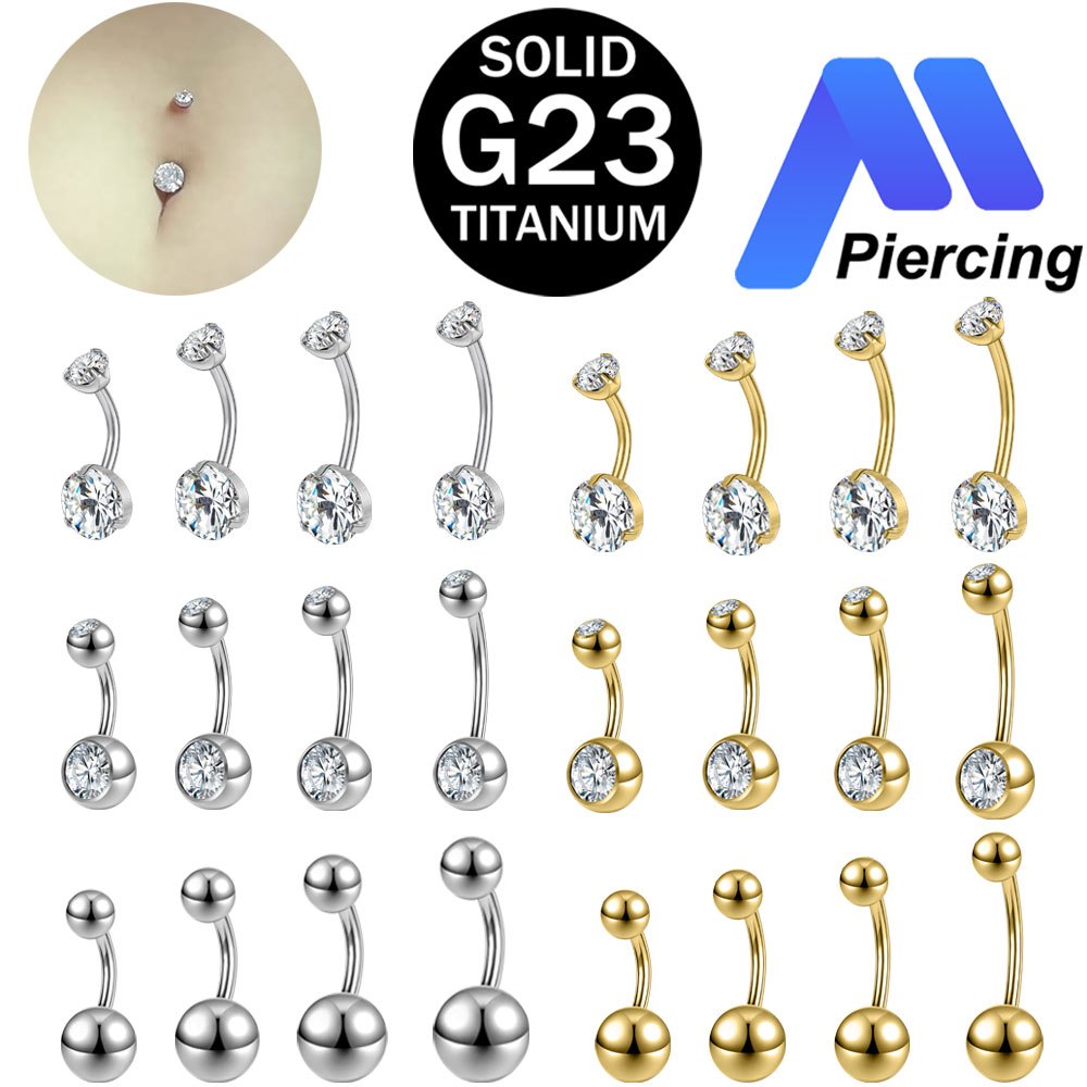 1 Buah G23 Titanium Anting Pusar 14G Anting Piercing Belly Kristal Anting Pusar Tindik Emas/Perak Pi
