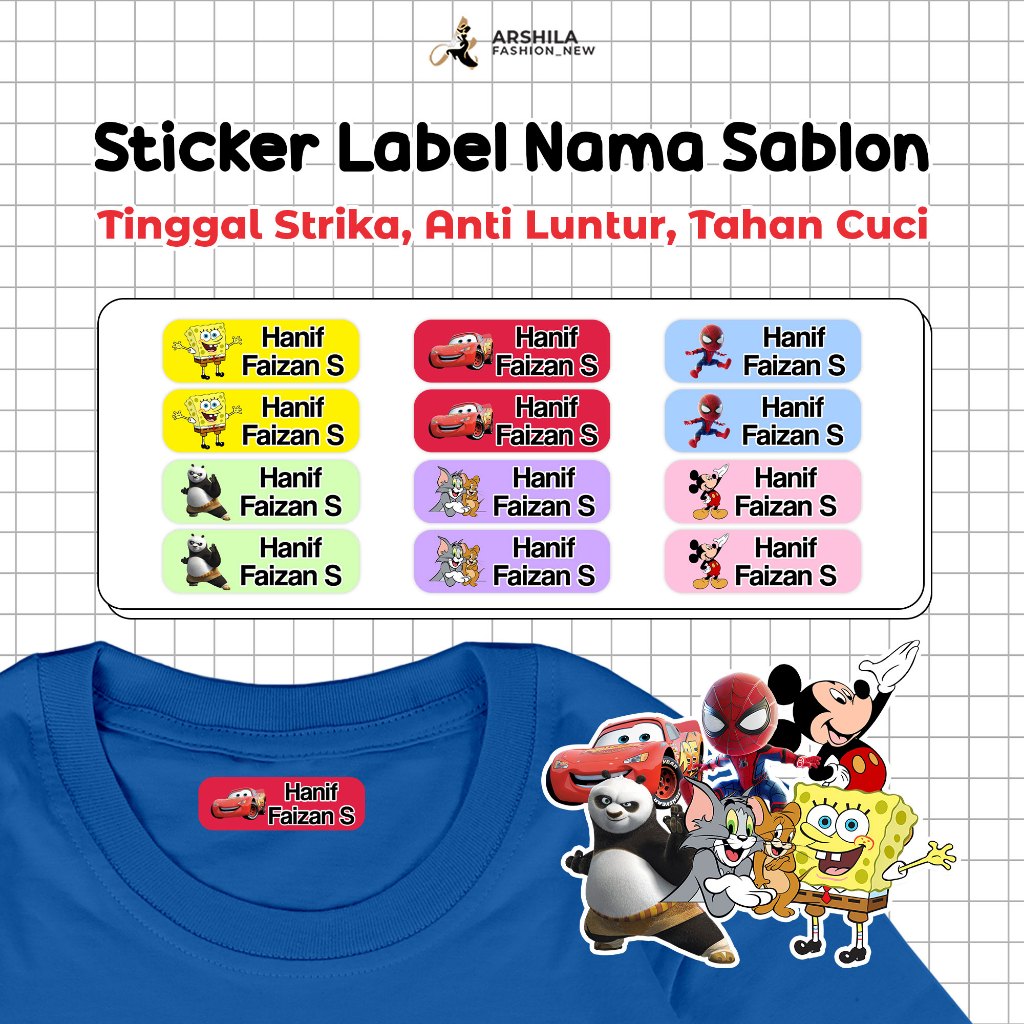 

STIKER NAMA CUSTOM SABLON DTF KARTUN ANAK LAKI LAKI STIKER LABEL NAMA SERBAGUNA SABLON SETRIKA AF