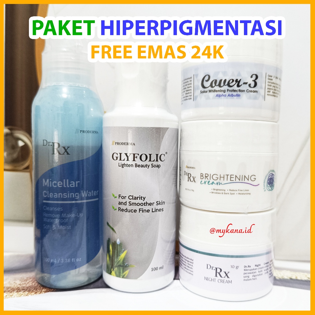 Paket Hiperpigmentasi Flek Hitam by Dr RX 5 Items Mencerahkan & Menyamarkan Flek Wajah Glyfolic Faci