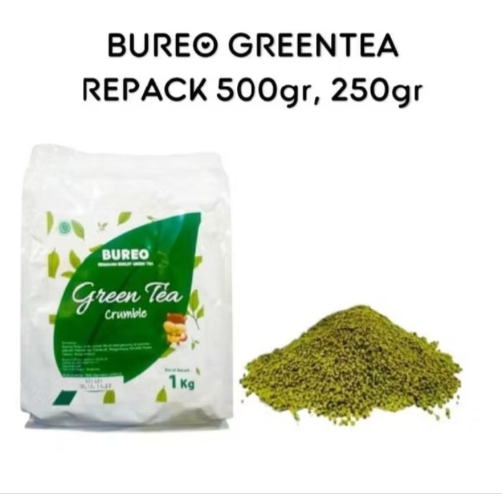 

BUREO CRUMB GREEN TEA REPACK KEMASAN 250GRAM / REMAHAN BUBUK KASAR GREEN TEA