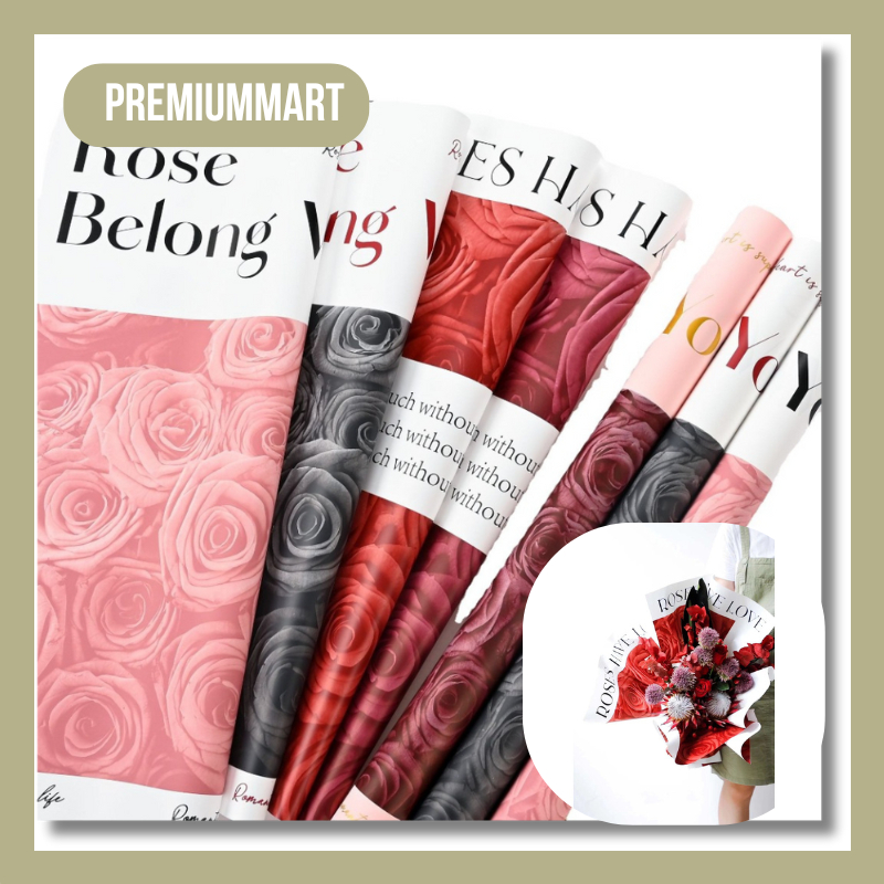 

20 LEMBAR Flower Wrapping Kertas Cellophane Motif Bunga Mawar Rose Romance Florist KB100