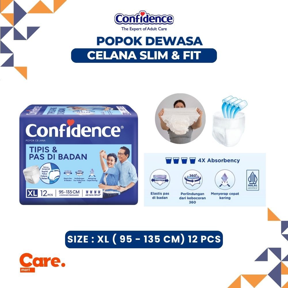 Confidence Popok Celana Dewasa Tipis & Pas XL Isi 12 Kemasan Ball – Popok Dewasa XL Nyaman Dipakai &