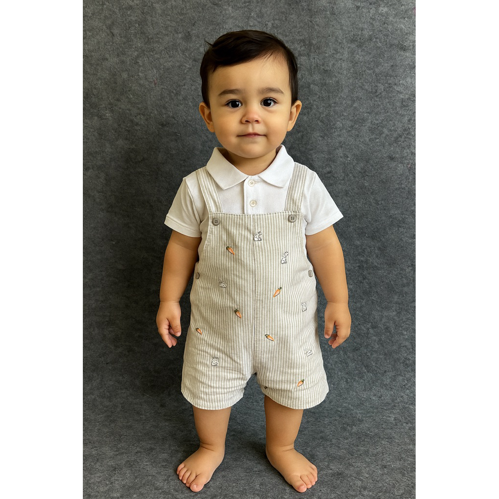 READY STOK Overal Baby Essentials Anak Laki Laki Motif Salur Kelinci