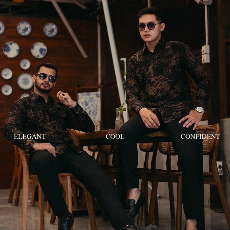 KEMEJA BATIK PRIA SLIM FIT BLACK BALVER EXCLUSIVE KEMEJA PRIA LENGAN PANJANG KATUN FURING PREMIUM