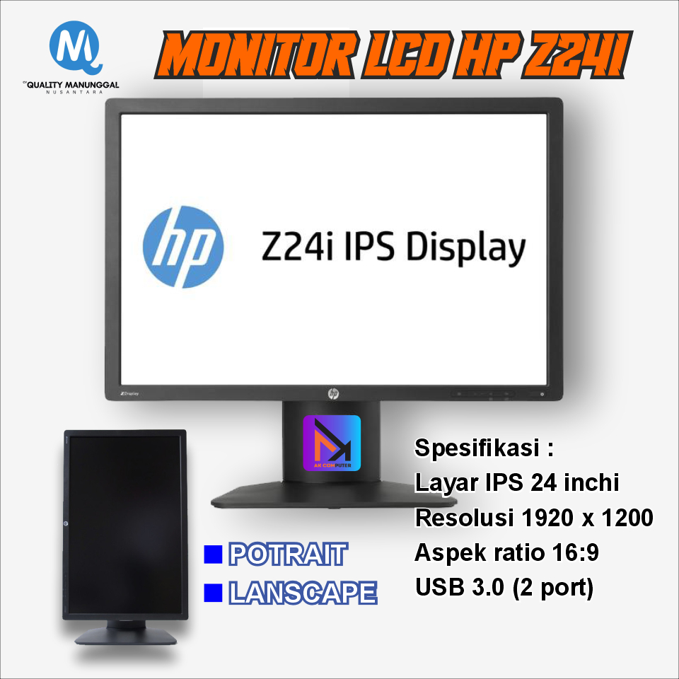 Monitor LCD HP Z24I 24 inch, Potrait dan Lanscape