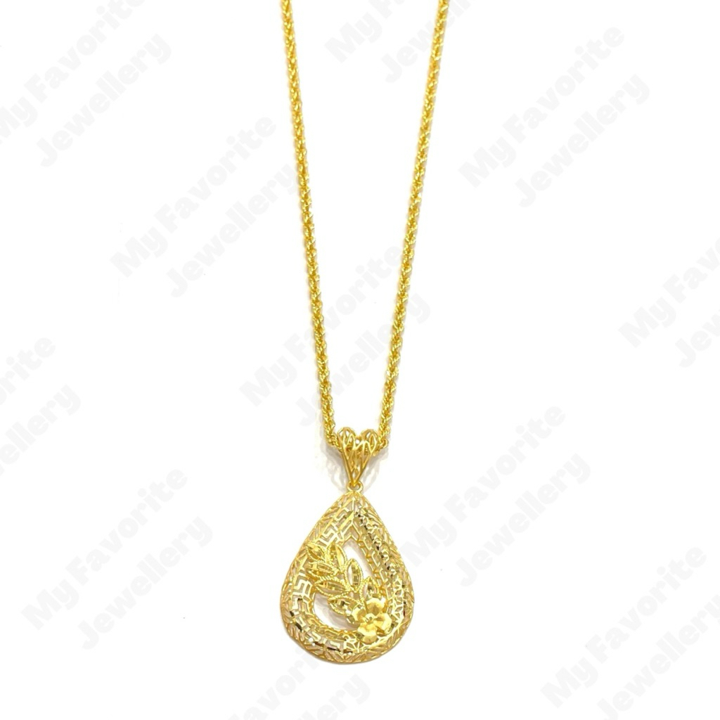 Kalung Tali Korea plus Liontin Kerawang Emas Asli Kadar 700 16K