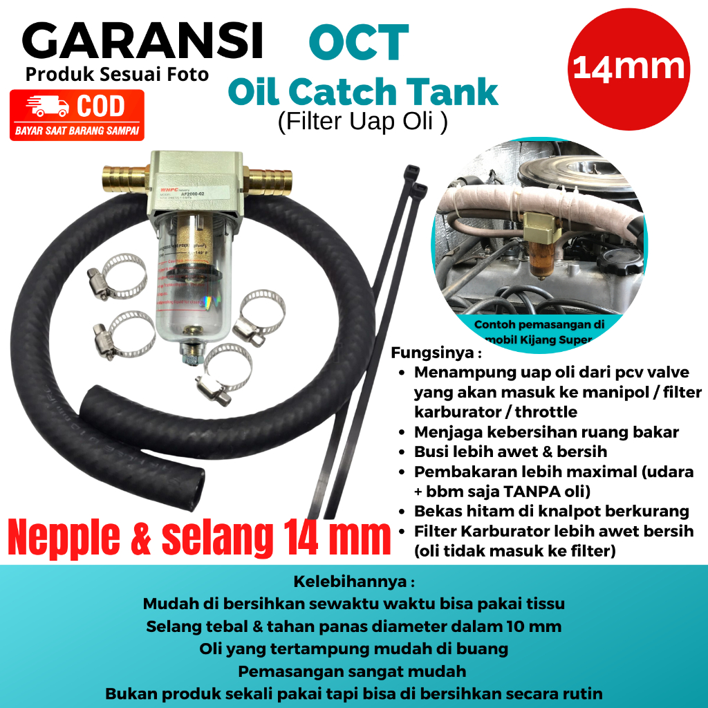 OCT 14 MM Filter Uap Oli Mesin OCT Oil Cath Tank Variasi Sparepat Mobil Penampung Uap Oli Mesin Sepa