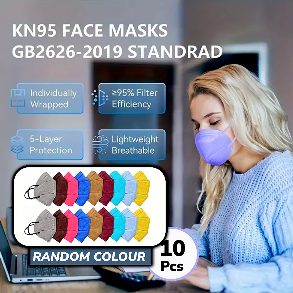10 PCS Masker KN95 N95 Dewasa Warna 5ply Layer Disposable Adult Earloop Protective 3D Face Mask