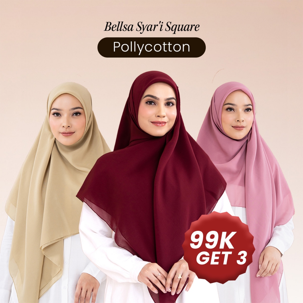 [Buy 3 99K] ZM Zaskia Mecca - Hijab Polly Cotton Syari Bellsa Kerudung Segi Empat