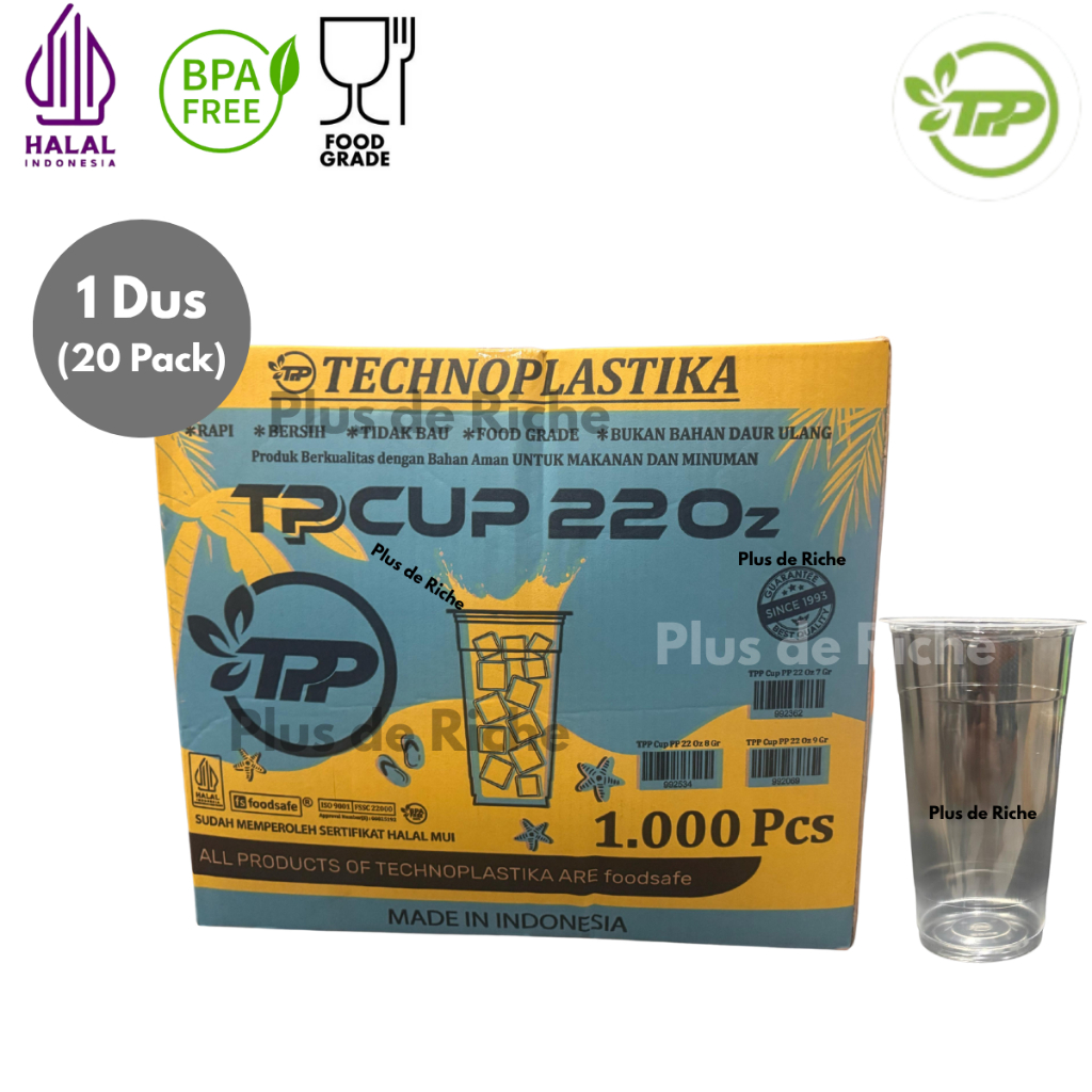 [ GROSIR ] 1 KARTON GELAS PLASTIK 22 Oz DATAR TECHNO isi 1000 pcs