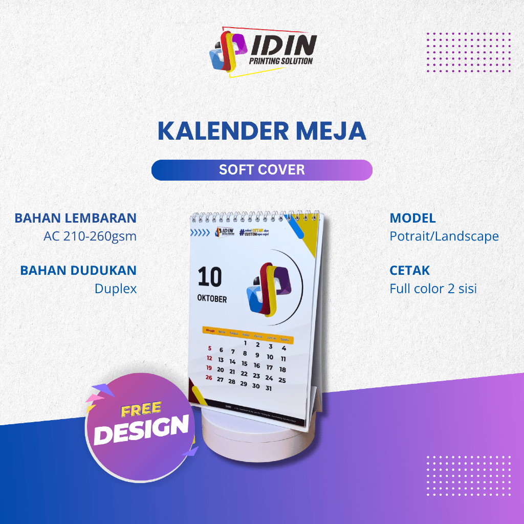 

Kalender Meja Custom 7 Lembar Soft Cover - Percetakan Idin Printing Solution