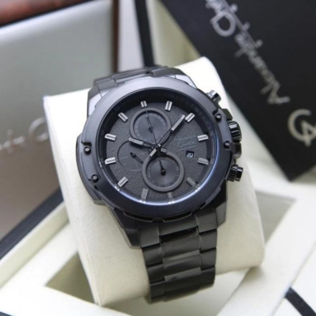 JAM TANGAN PRIA ORIGINAL ALEXANDRE CHRISTIE AC6583MC ALL BLACK  STAINLESS STEEL