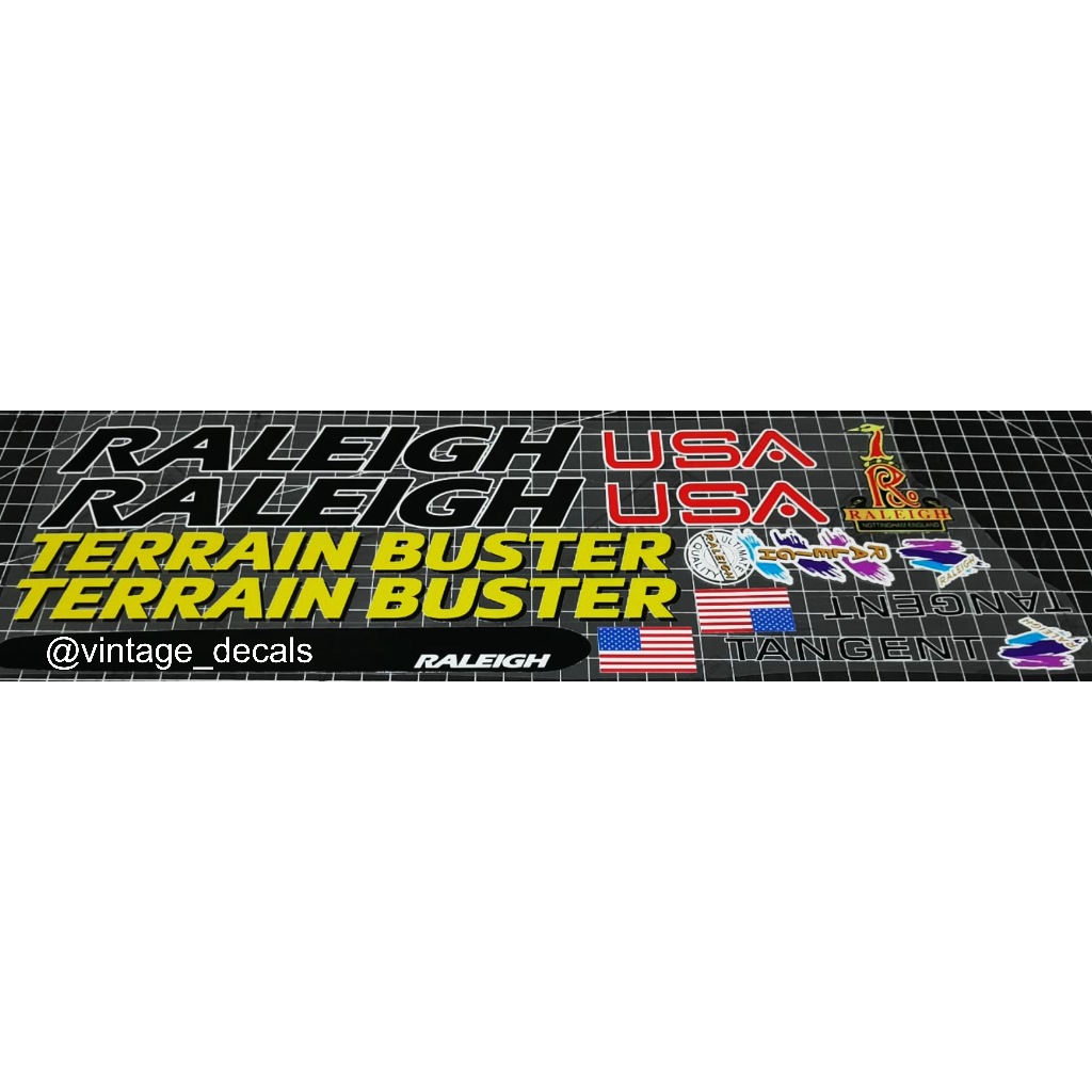 sticker decal sepeda RALEIGH USA tangent altimetric, terrain buster
