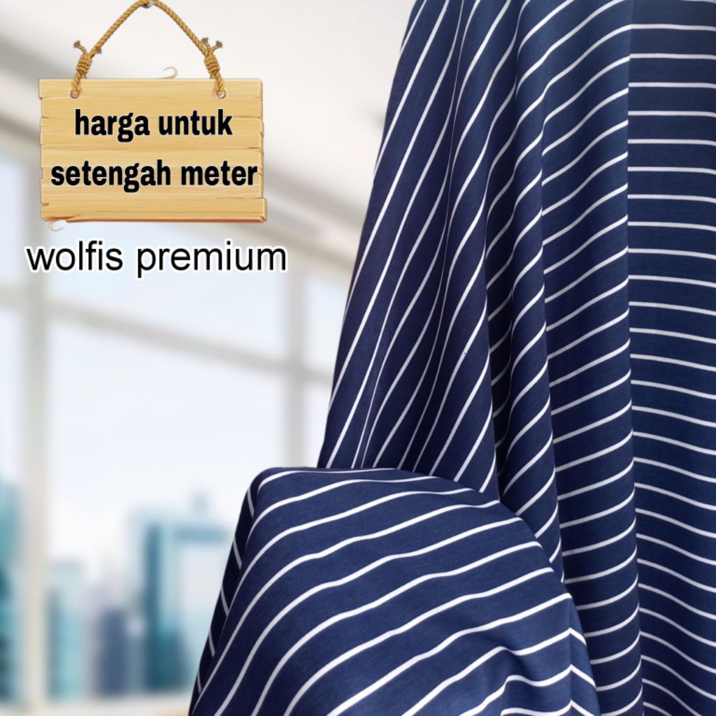 Kain Wolfis Premium Motif Salur Dasar Navy Terbaru