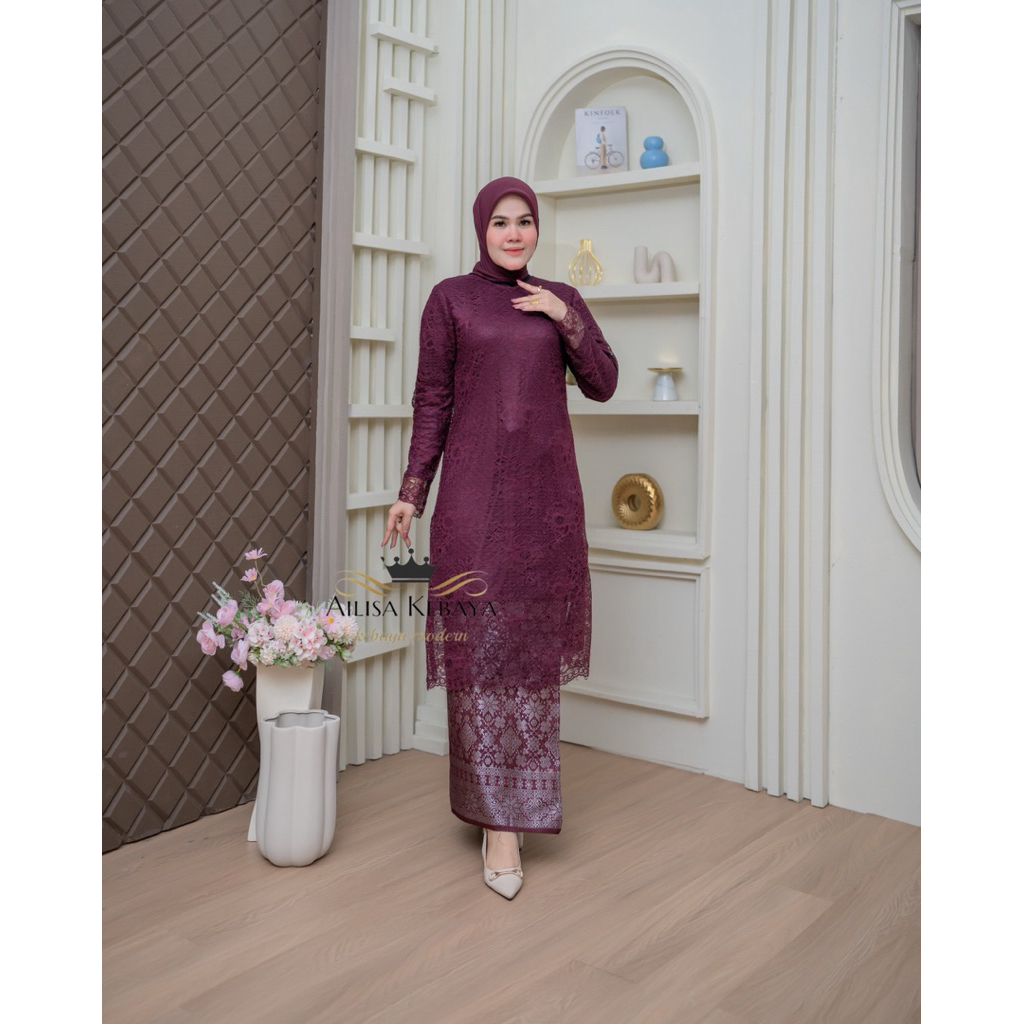 KEBAYA MODERN-KEBAYA TUNIK BROKAT PREMIUM MIX SONGKET