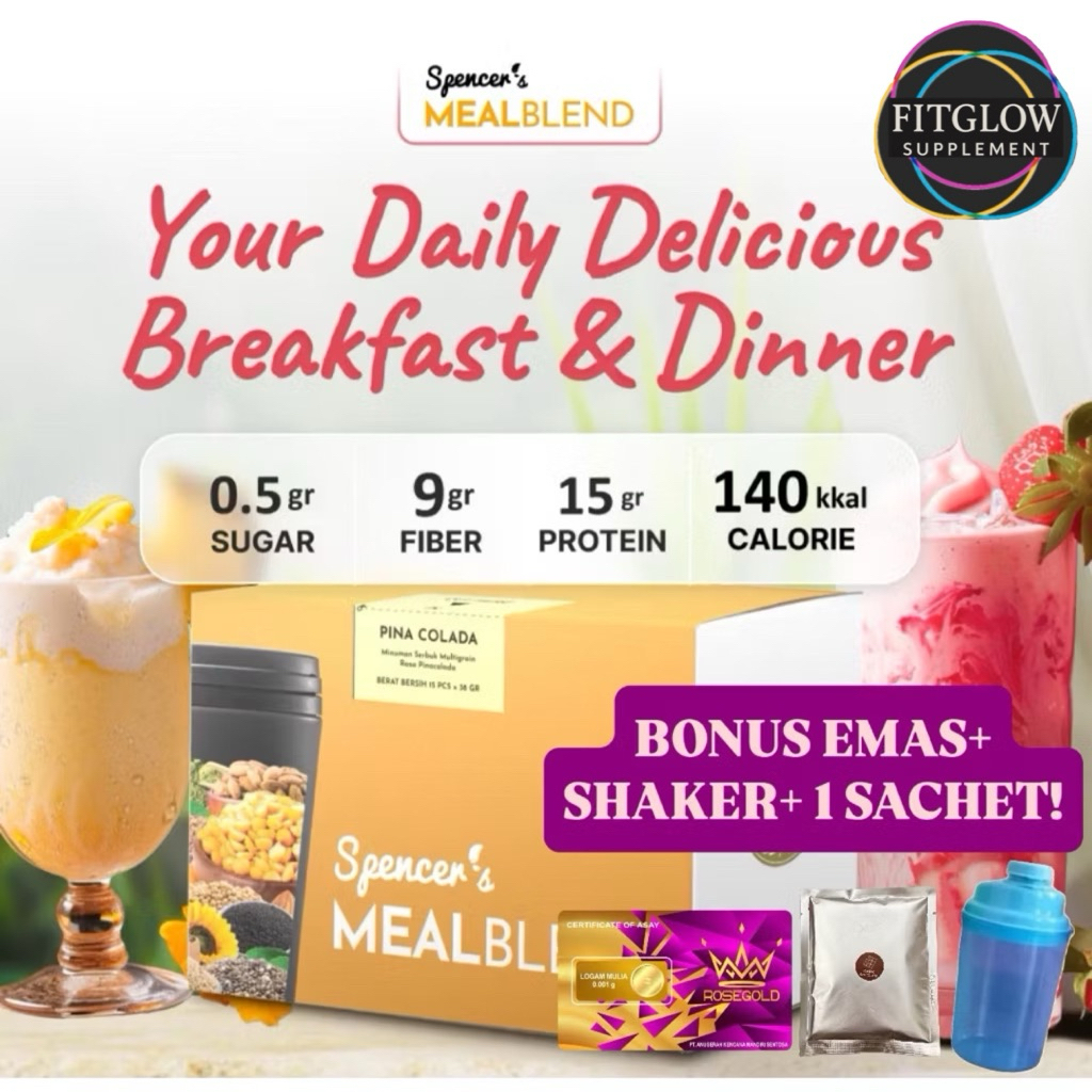 

[BONUS EMAS+SHAKER+1 SACHET!] SPENCERS MealBlend 1 Box 15 Sachet Spencer's Replacement Diet Sehat Multigrain SUPERFOOD Pea Isolate Protein Chia Seed Quinoa Almond Fiber Spencers SuperGreen Matcha Detox VEGAN Lactose & Gluten Free BPOM HALAL