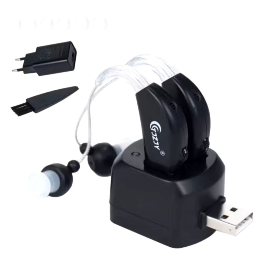 Sepasang Alat Bantu Dengar JZ-1088F4 Baterai Isi Ulang Rechargeable