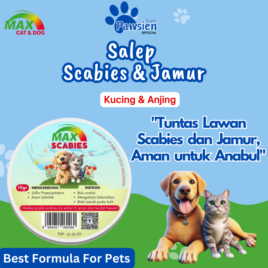 Max Scabies 12g Salep Jamur & Scabies Kucing Anjing | Obat Kulit Gatal, Luka, dan Infeksi Bernanah