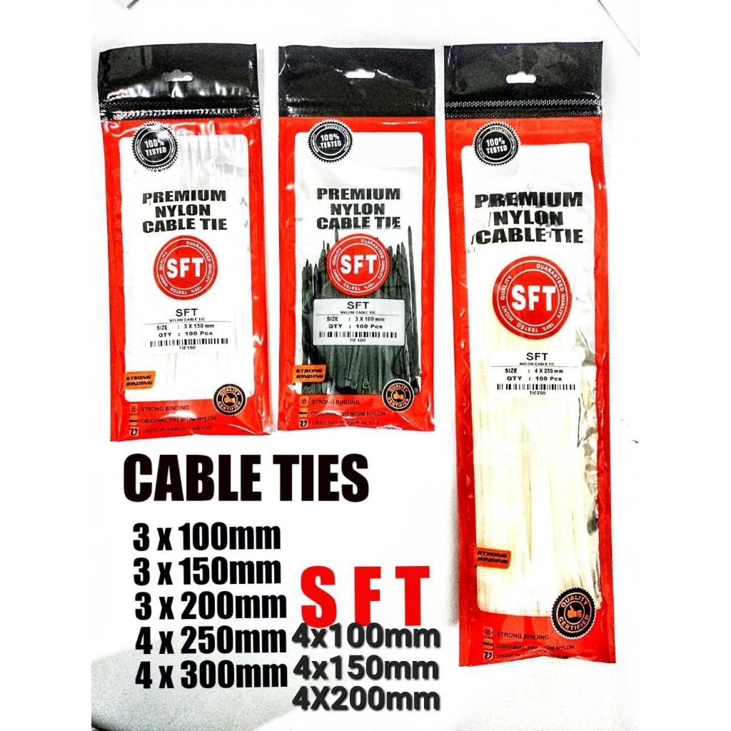 

Cable Ties SFT 100pcs - Tali Kabel Nylon SFT 3x100 3x150 3x200 4x100 4x150 4x200 4x250 4x300 mm Hitam Putih