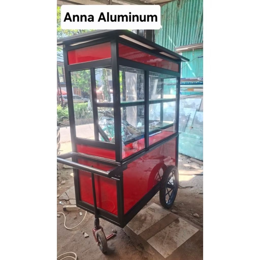 Gerobak Jualan  / Grobak Dorong keliling / Grobak Aluminium bahan Aluminium Tebal Dan kokoh Rangka b