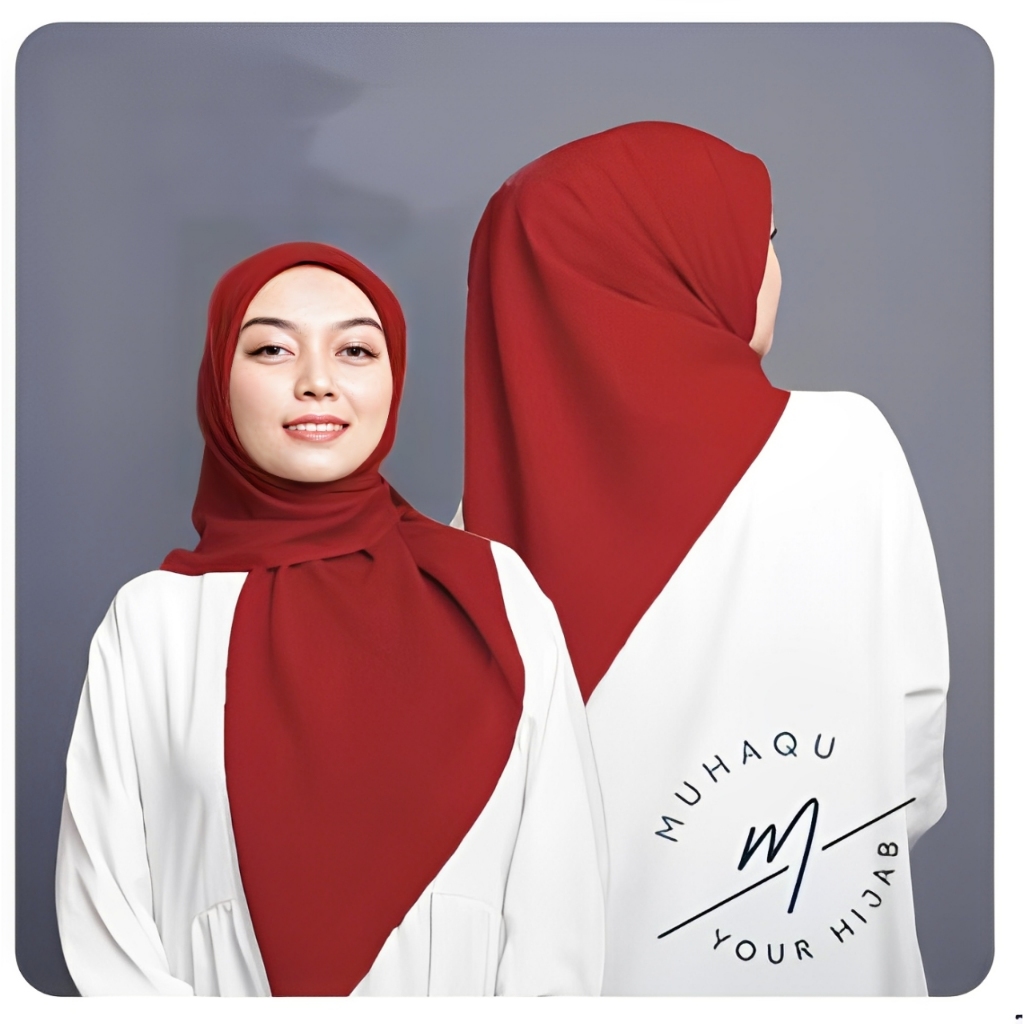 Hijab Segi Empat Voal Premium Laser Cut Polos Merah Bahan Lembut Tidak Panas Jilbab Voal Merah Putih
