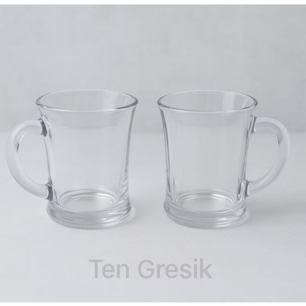 (Pembelian 1 pack)Gelas Kaca Gagang Motif Polos Model Ramping MRL-180 / Gelas Kopi Gagang / Gelas Un