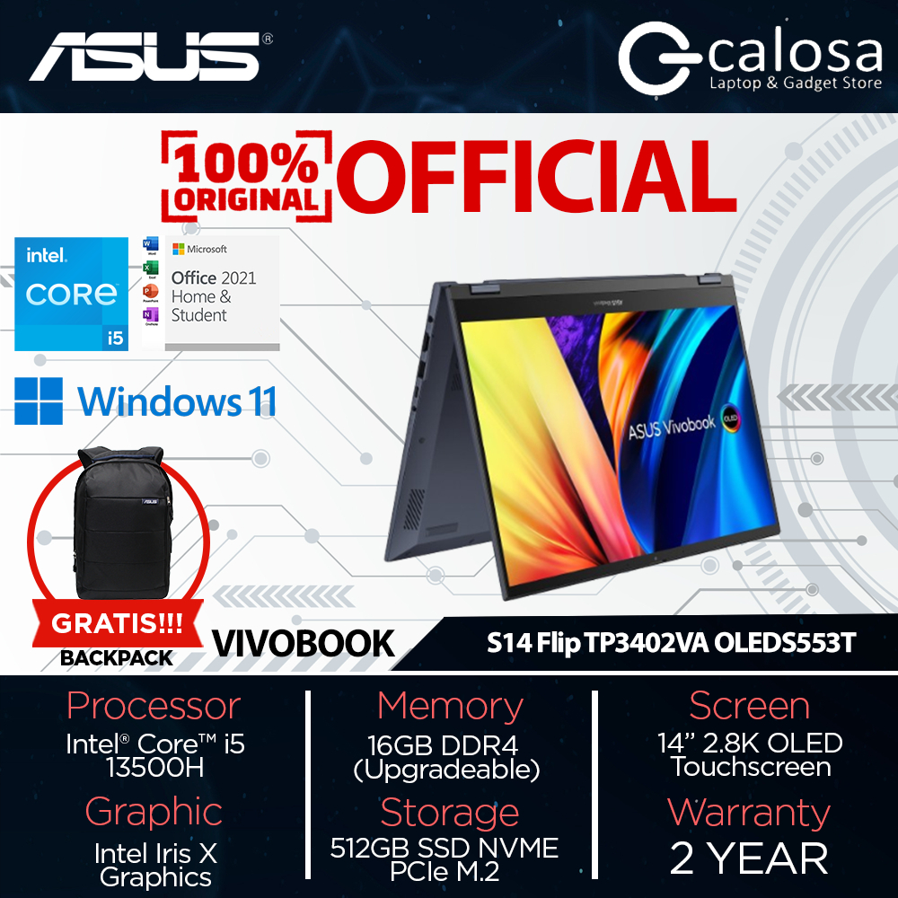 Laptop Asus Vivobook S14 Flip TP3402VA OLEDS553 OLED554 Intel i5-13500H RAM 8GB 512GB Windows 11 OHS